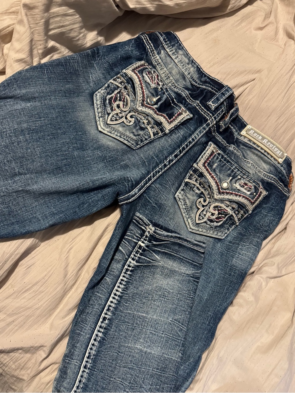Rock Revival Women's Dark Blue Skinny Jeans with Embroidered Back Pockets